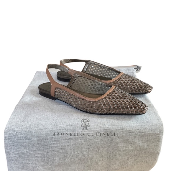 Brunello Cucinelli Monili Lattice Slingback Flats - Picture 1 of 14